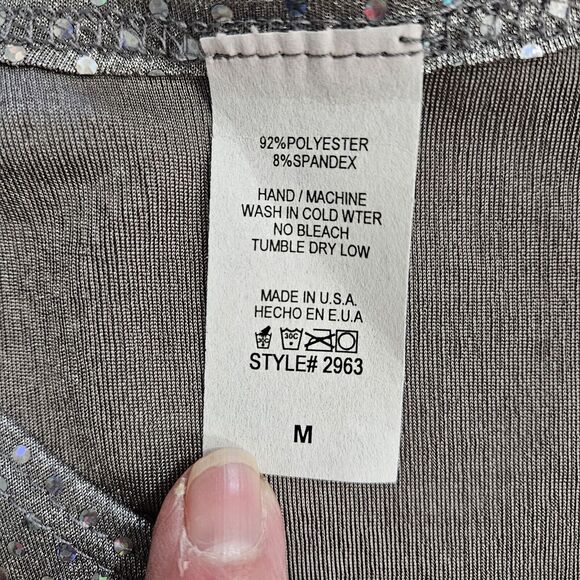 Silver Metallic Button Up Shirt Over Tank Top Womens Medium Holiday Festive - Picture 7 of 11